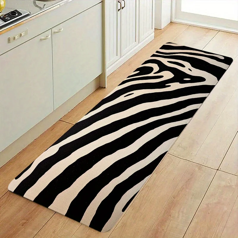 Fashion Black White Zebra Animal Stripe Runner Rug, Non-Slip Mat for Kitchen Hallway Bathroom Daily Modern Wild Holiday Decor