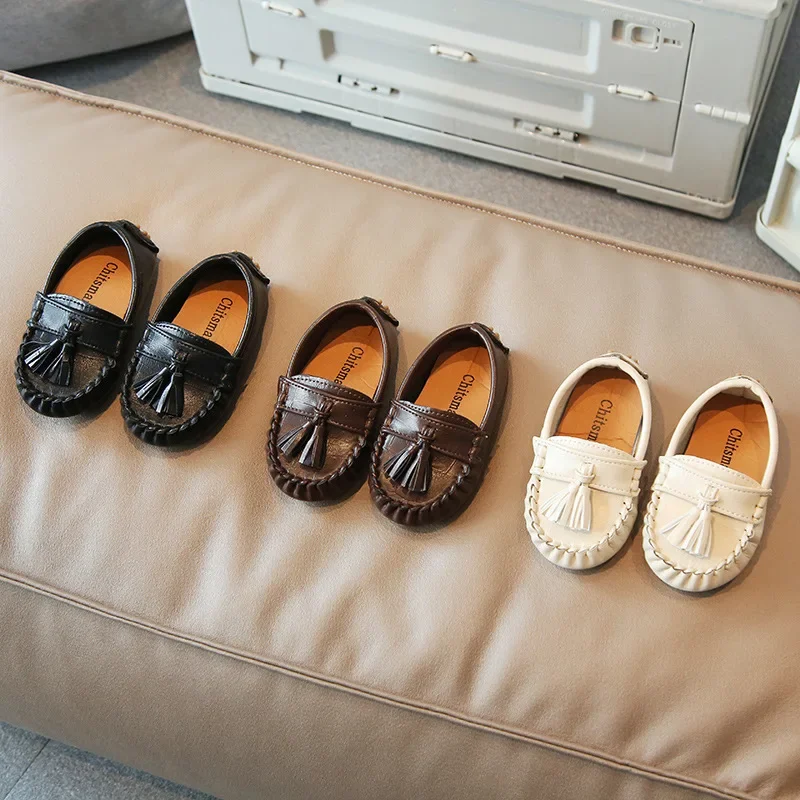 Children Casual Flats Kids Leather Shoes Slip-on with Tassel Classic Fashion Boys Girls Loafers Moccasins 2023 New Soft 21-35