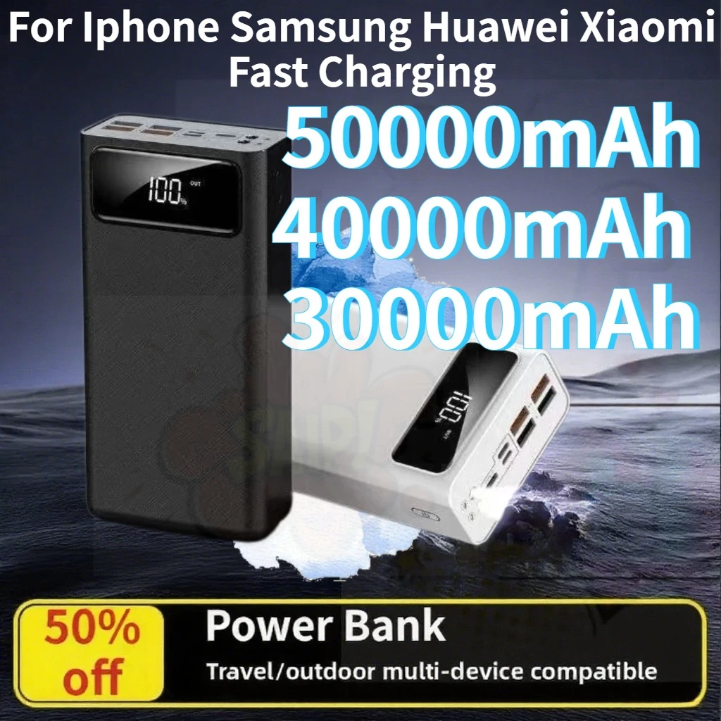 

50000mAh 40000mah Power Bank 30000mah PowerBanks Battery Digital Display for Iphone Samsung Huawei Xiaomi Fast Charging