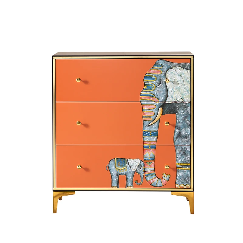 

Three-bucket cabinet large capacity ultra-thin household light luxury style custom solid wood bedroom living room chest