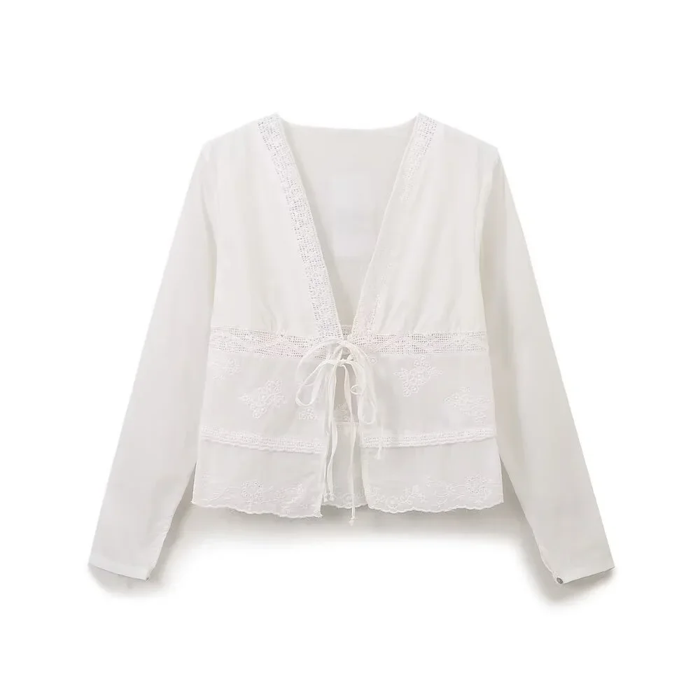 

Pop 2025 Autumn New European And American Style Designniche White Shirt French Bow Embroidered Shirt