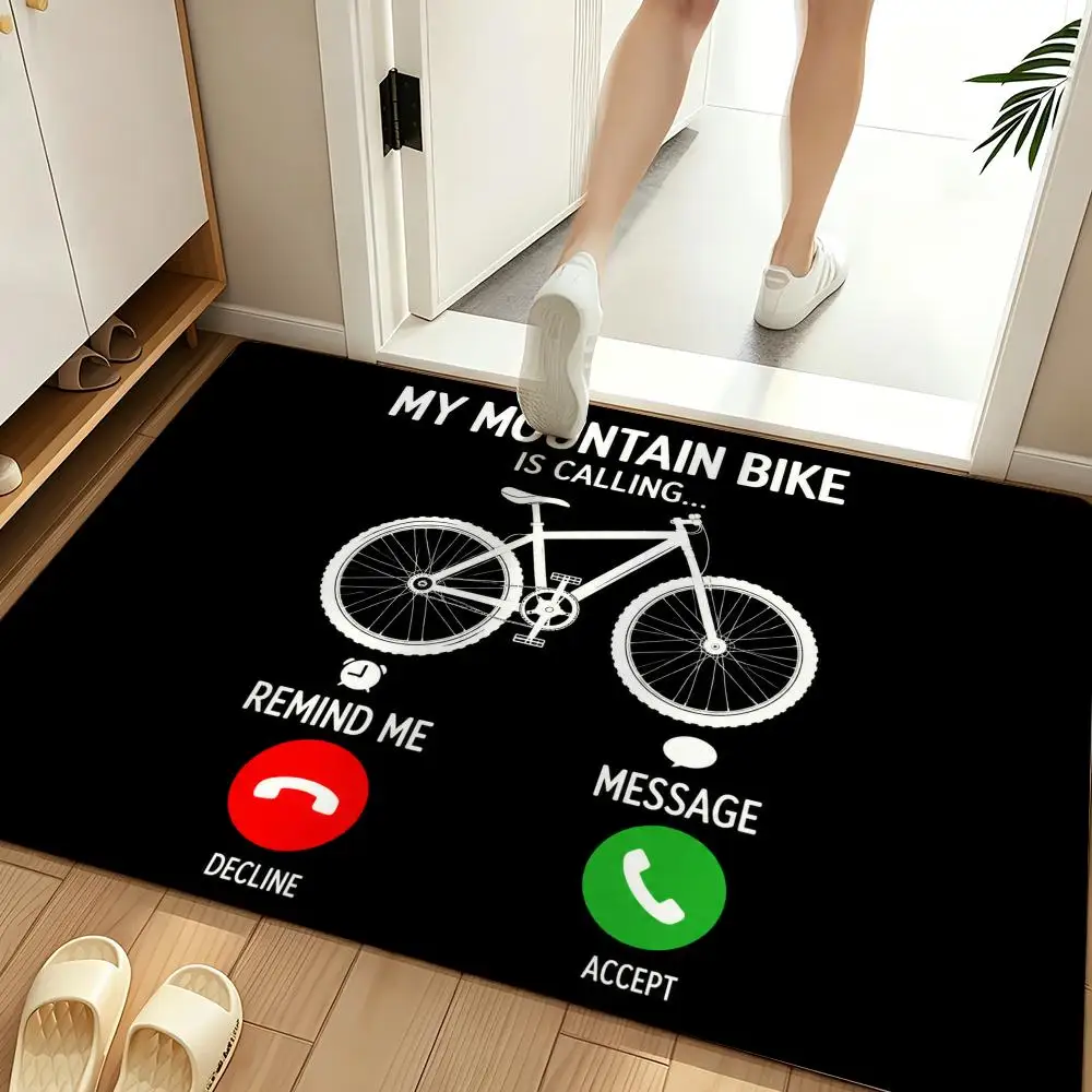 Mountain Bike Cycling Adventure Graphic Typography Floor Mat Soft Flannel Non Slip Absorbent Entryway Bathroom Bedroom Garage