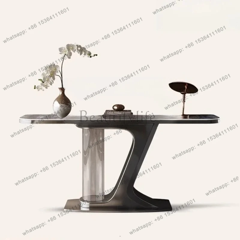 minimalist entrance table against the wall living room stainless steel marble end view table rock slab case