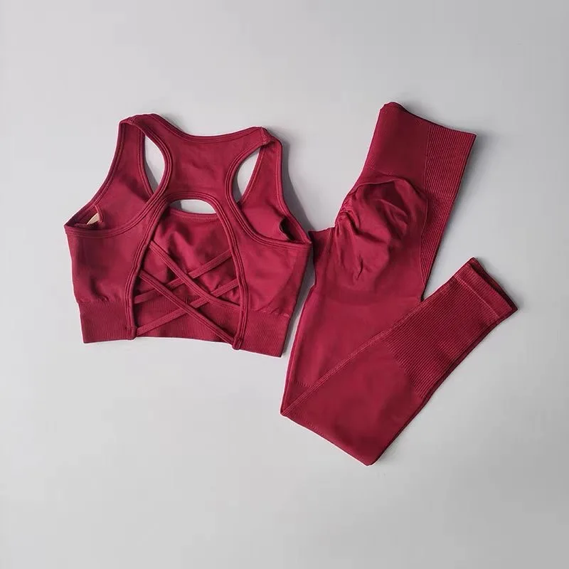 Sexy Rückendesign Fitness-BH für Frauen Pilates Stoßfester Lauf-Trainings-Top Sportliche Hosen Yoga-Outfit-Set – Detail 15