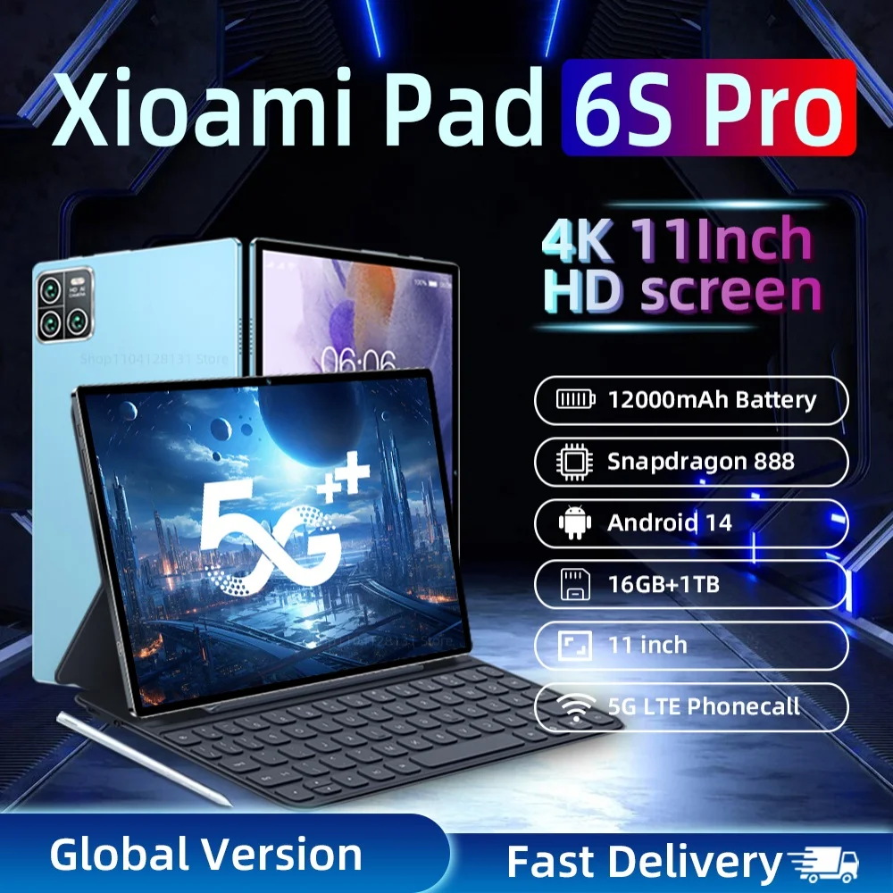 2024 Global Version Original Pad 6S Pro Tablet PC Android 14 Snapdragon 888 Call Phone Tablets GPS 5G WiFi Dual SIM HD 4K Mi Tab