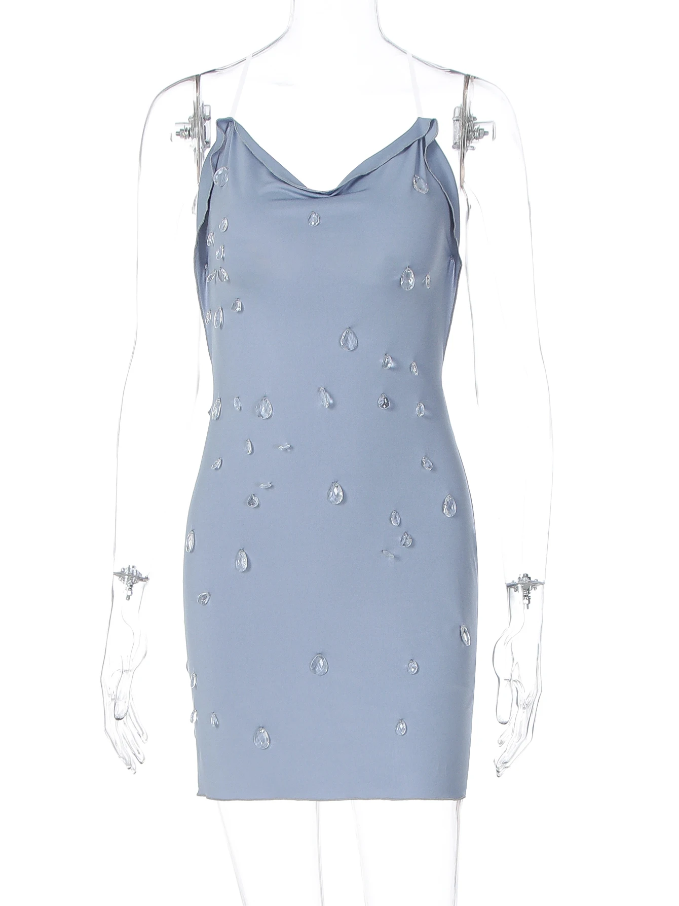 Hugcitar 2026 Swing-Kragen, Kristall-Slips, solide, rückenfrei, gerüscht, sexy, schlankes Minikleid, Frühling, Sommer, Damen-Kleidung, Festival, Club