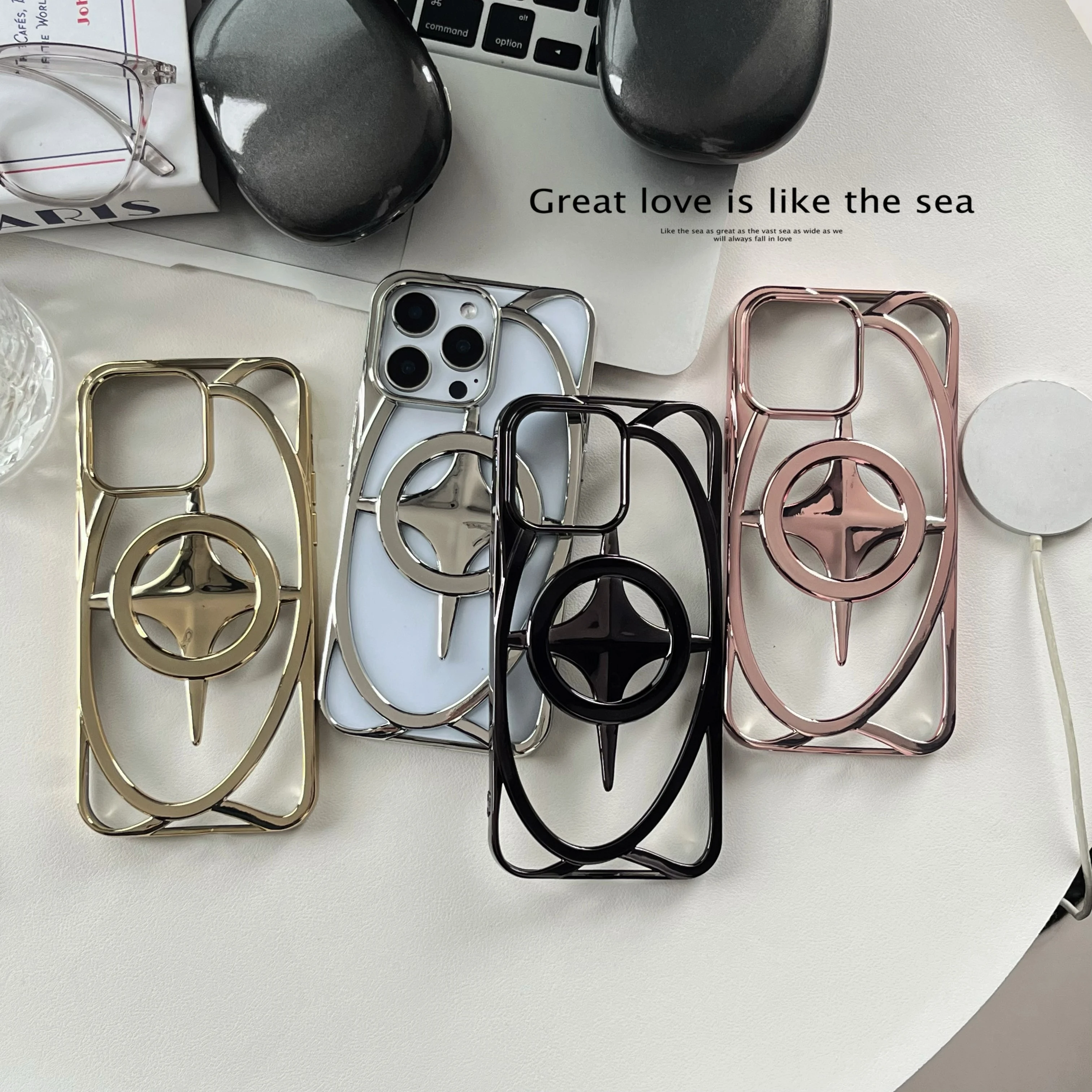 Funda de disipación de calor hueca magnética chapada a la moda para iPhone 12 13 14 15 16 Pro Max Plus cubierta de carga inalámbrica a prueba de golpes