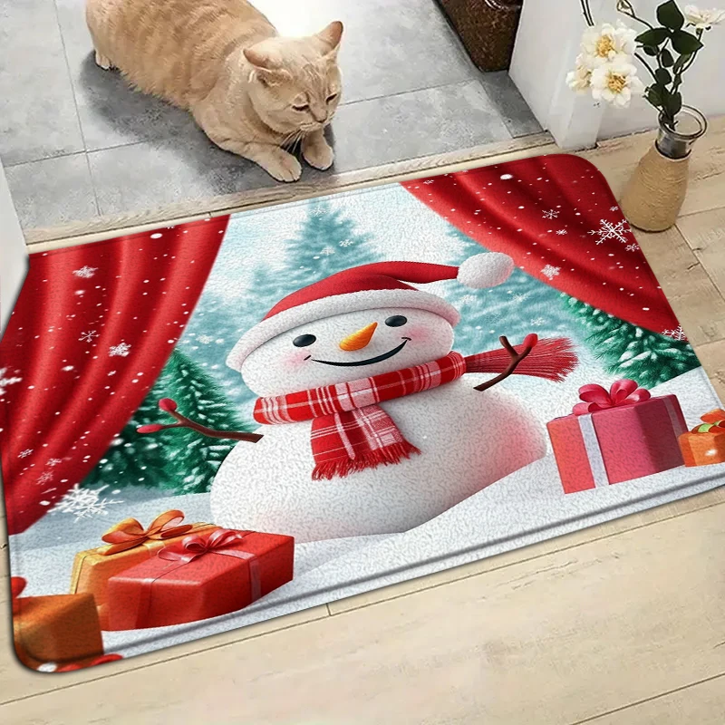 

1 шт. красный дверной коврик с рождественской елкой и принтом Санта-Клауса для домашнего декора комнаты, нескользящий дверной коврик, уютный ковер на Новый год, Рождество