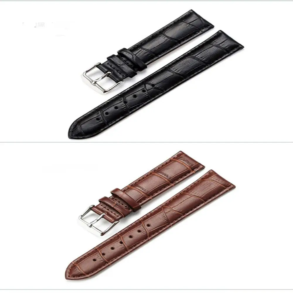 Unisex Brand Stainless Tang New or Men Women Brown Leather Black Watch Strap