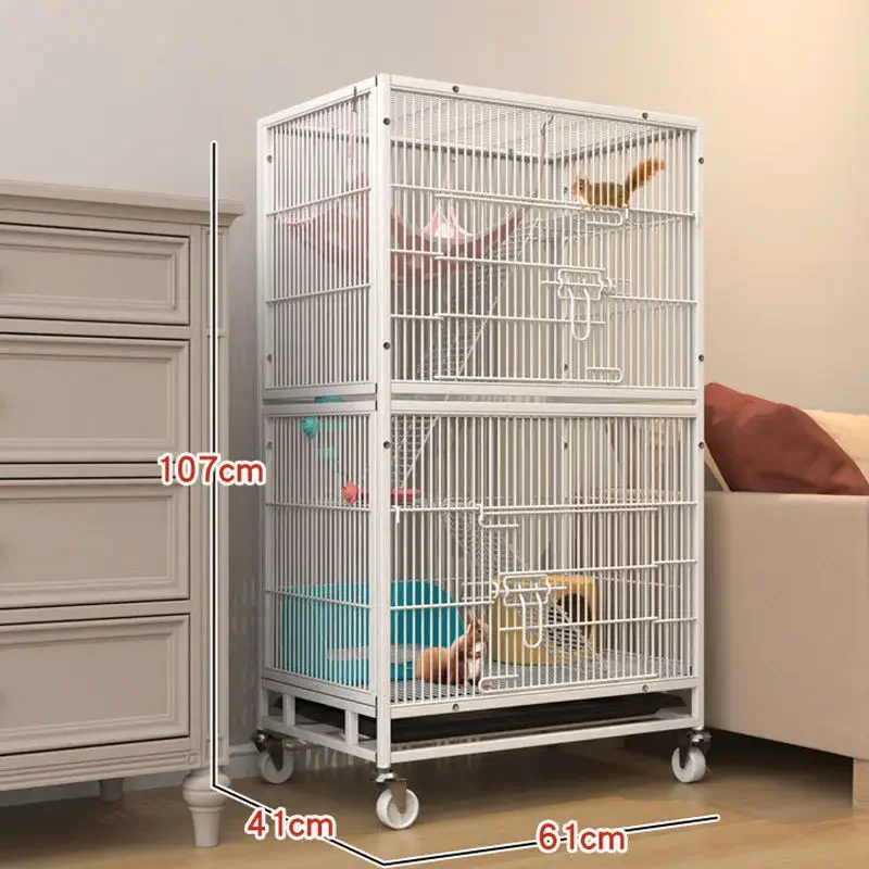 Heavy Duty Large Foldable Metal Cat Kitten Ferret Cage 360 Rotary Caster Housing Pet Play Fence with Ramp Ladder Hammock