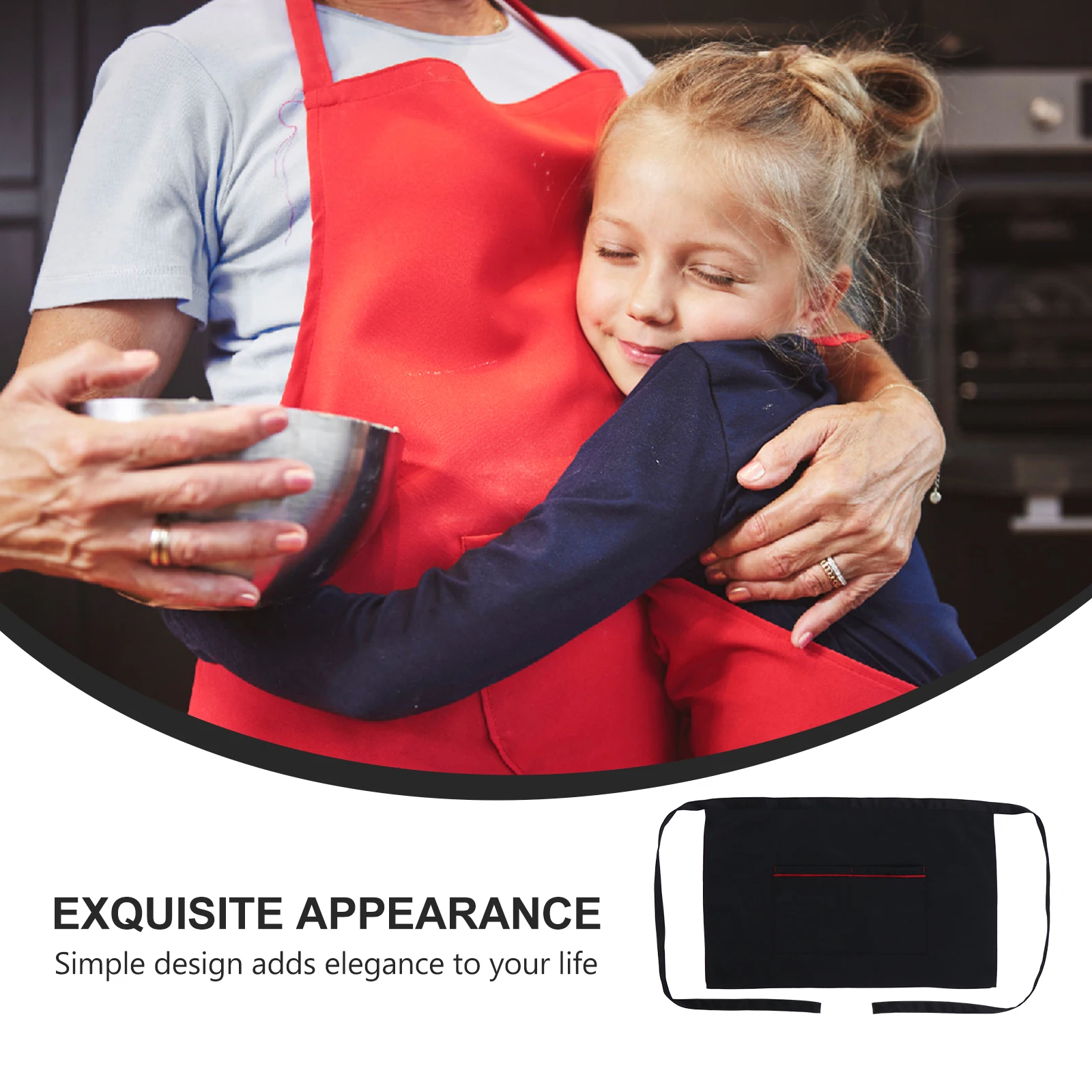

Short Waist Apron Kitchen Black Polyester Cotton Stain Resistant Sleeveless Half Body Waiter Waitress Apron Cooking