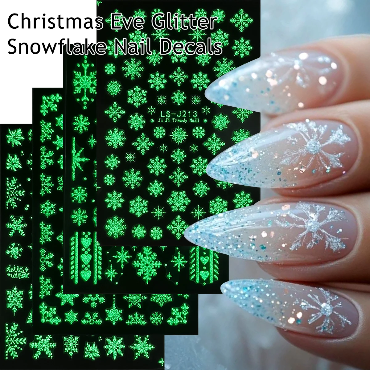 Luminous Christmas Snowflake Nail Art Stickers Glow In Dark Snowflake Nail Decals, Self-Adhesive Winter Xmas Nail Decor