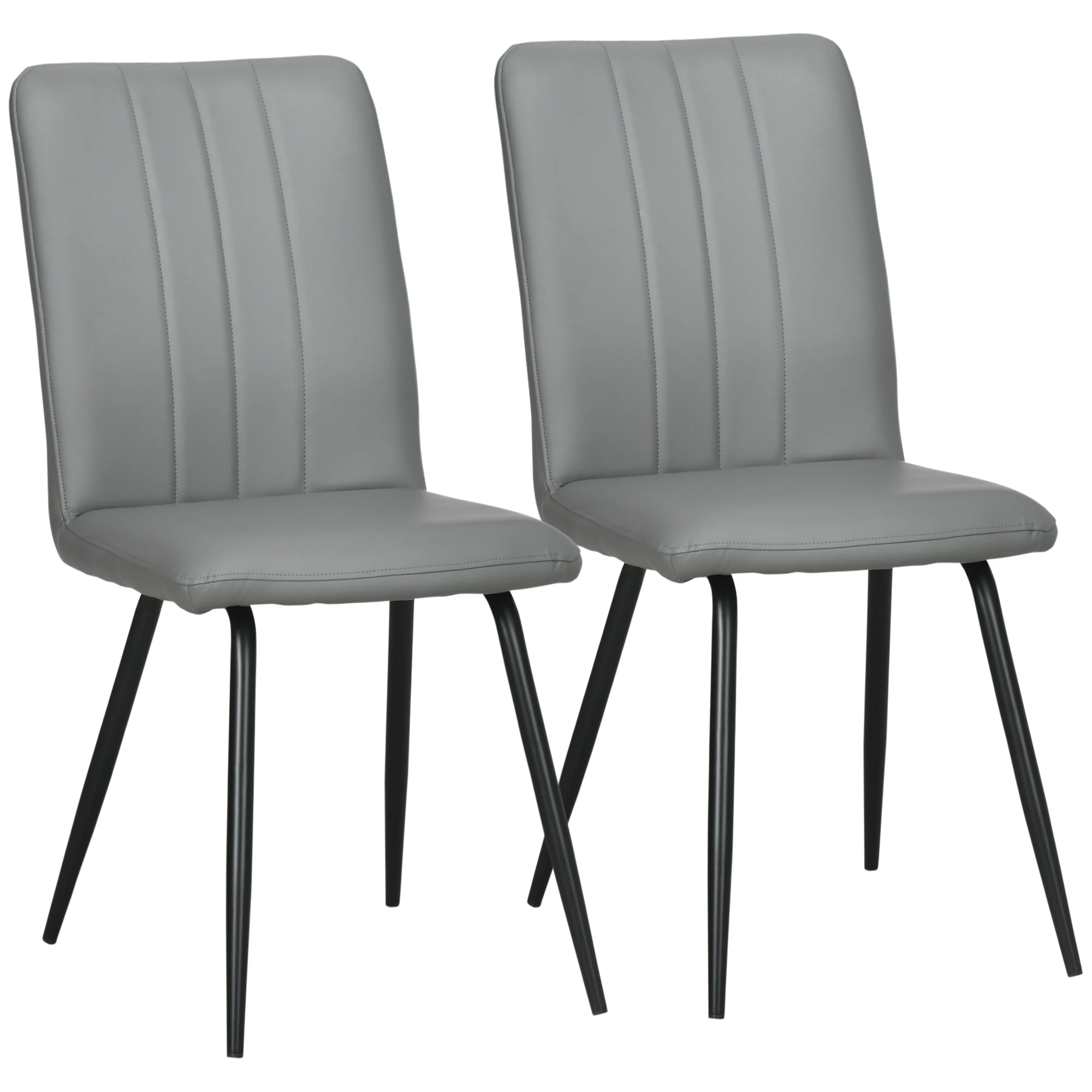 HOMCOM Set of 2 Dining Chairs Modern PU Leather Kitchen Chairs with Skewed Back and Steel Legs for Living Room Bedroom Cargo 120 kg 43x62x88 cm Gray