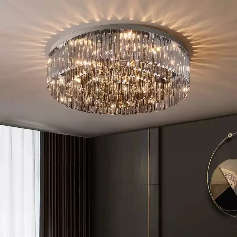 Luxury atmosphere crystal living room ceiling lamp light luxury Italian round villa master bedroom