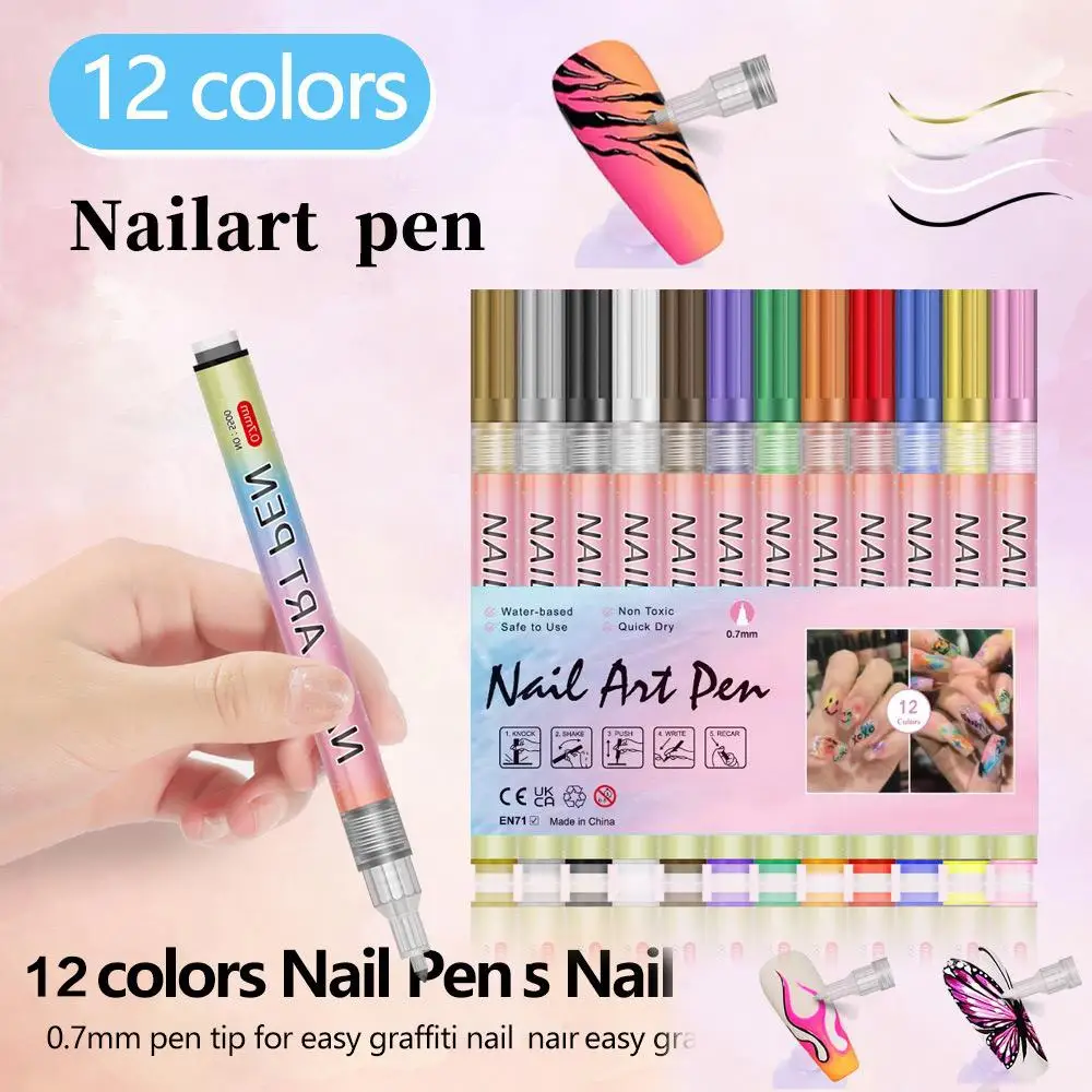 4/12 Pieces/Set Waterproof Colorful 3D Nail Art Graffiti Markers DIY Nail Painting Line Tools Abstract Line Nail Art Painting