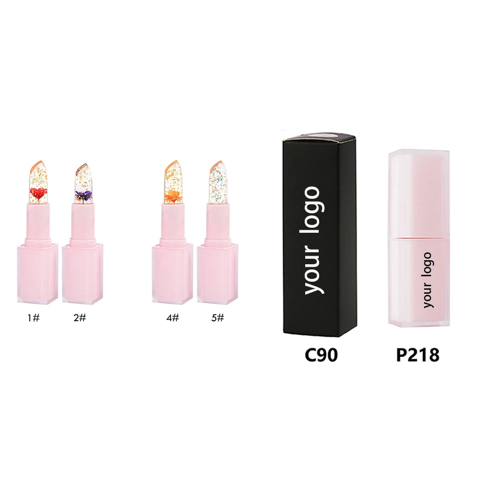P218 Clear Flower Gold Foil Color Changing Lipstick Lip Balm 3.8g Vegan Private Label Custom Logo Wholesale Makeup for Women