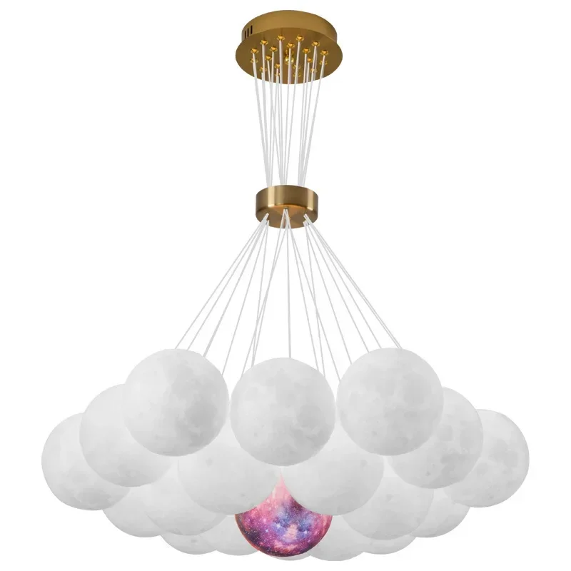 Modern 3D Moon LED Chandelier Dining Island Bubble Ball Pendant Lamp Living Room Decoration Suspension Light Fixtures