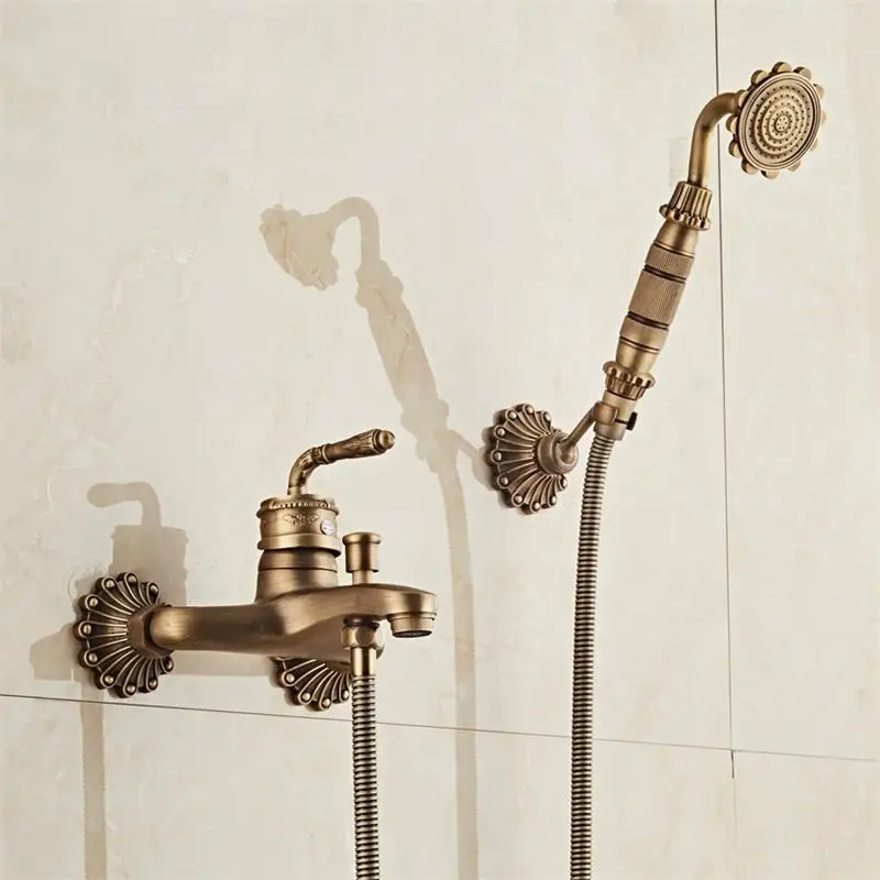 

European Style Antique Retro Bathroom Shower Faucet Copper Brass Luxury Shower Set with Hand Shower Antique Bathtub Crane