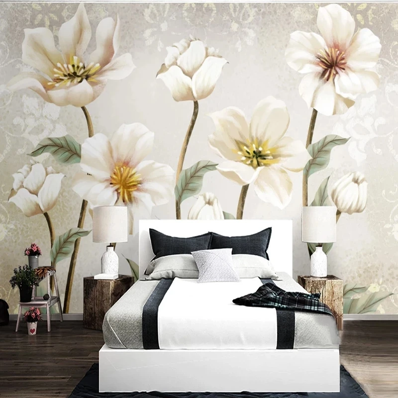 Customized Retro European Idyllic Hand painted Flowers 3D Mural Wallpaper Living room sofa TV background wall bedroom restaurant