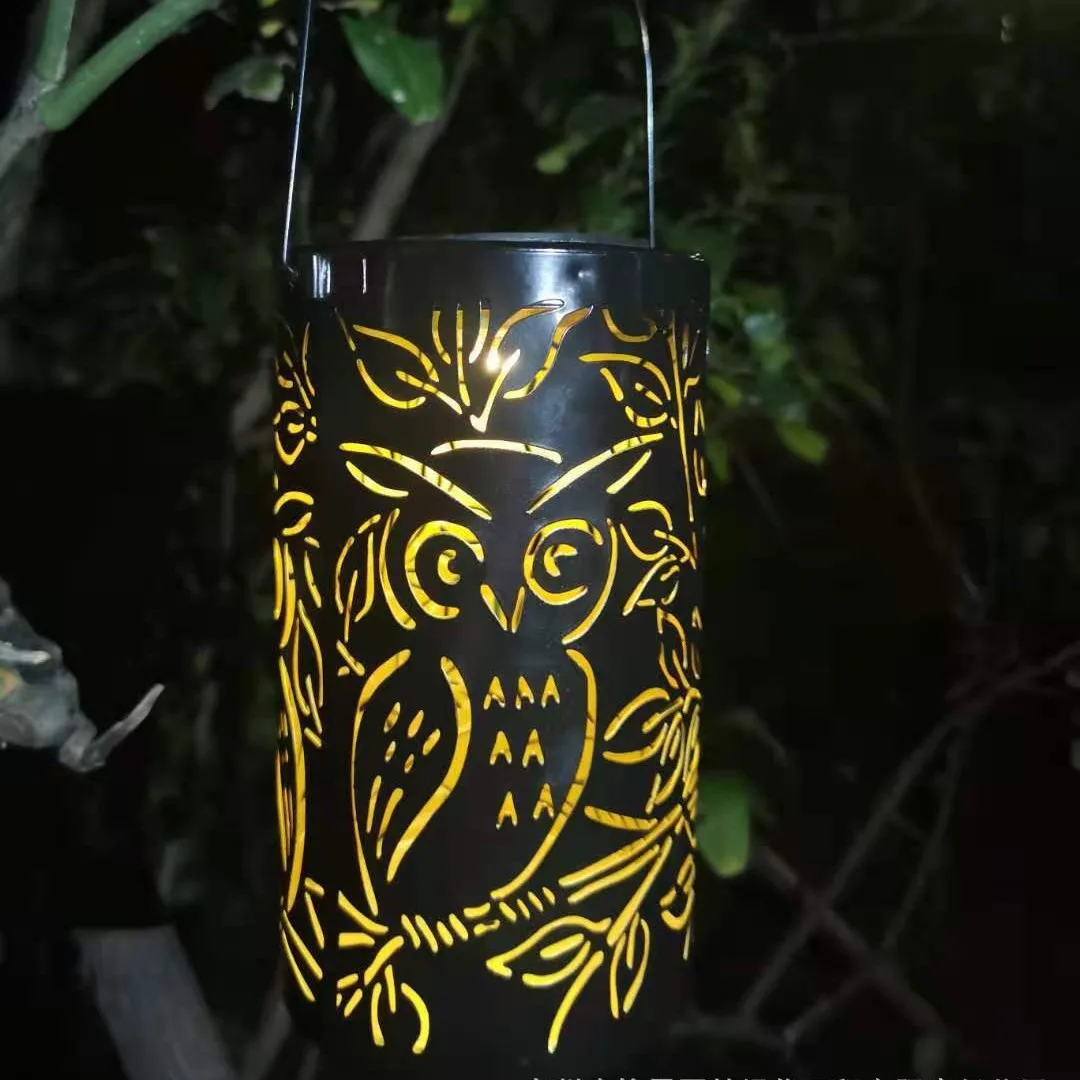 

Popular Owl Solar Iron Hollow Portable Lantern Outdoor Garden Light Garden Decoration Hanging Light