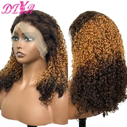 4/30/4 Highlight Bob Human Hair Wig 300% Density Burmese Curly Pixie Curly Hair Wig 13x4 Lace Front Wig for Black Women 16 inch