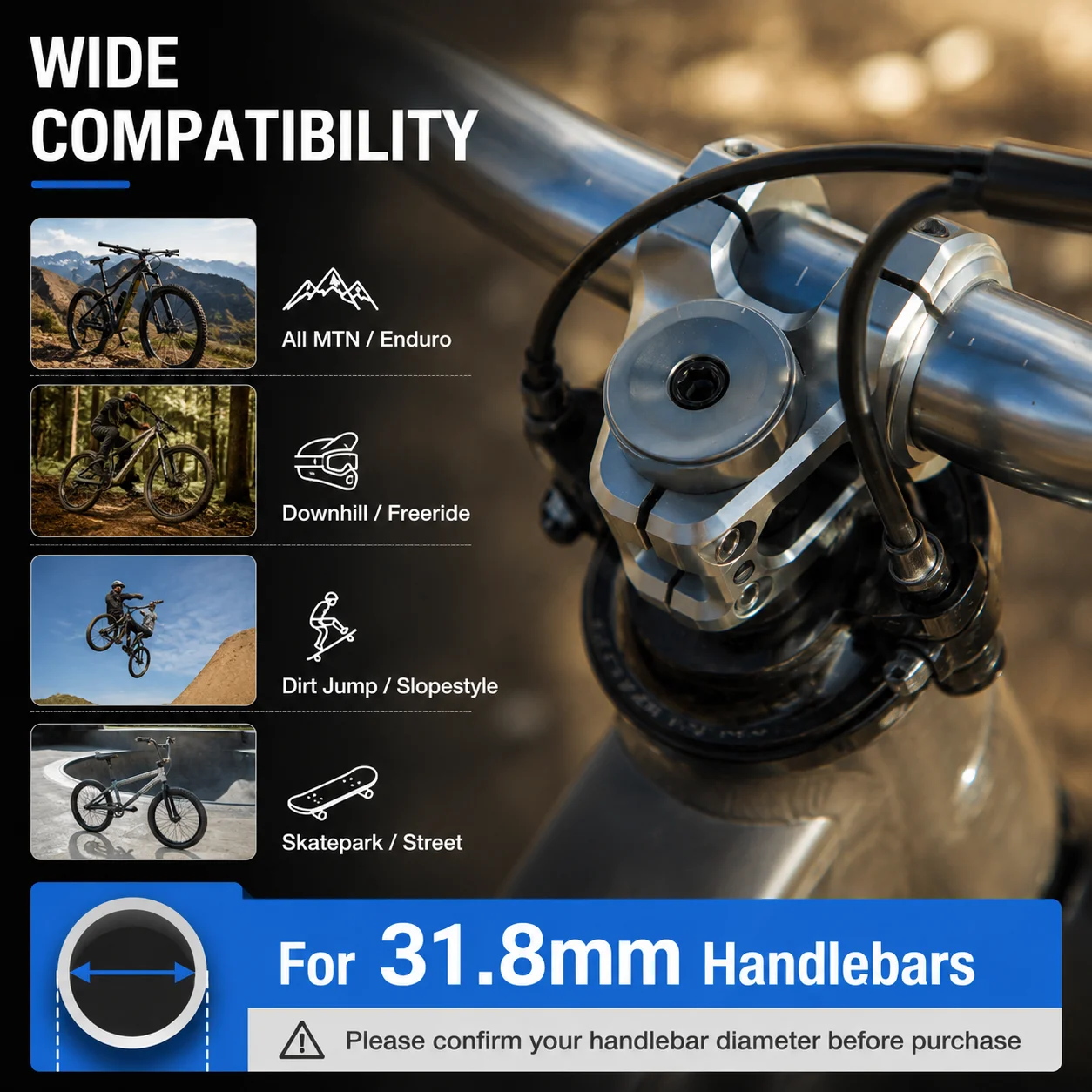 CNC Bicycle Stem 31.8mm Short Handlebar Stem 0° Rise Aluminum Alloy MTB Enduro DH Freeride Dirt Jump Bike Stem - view 6