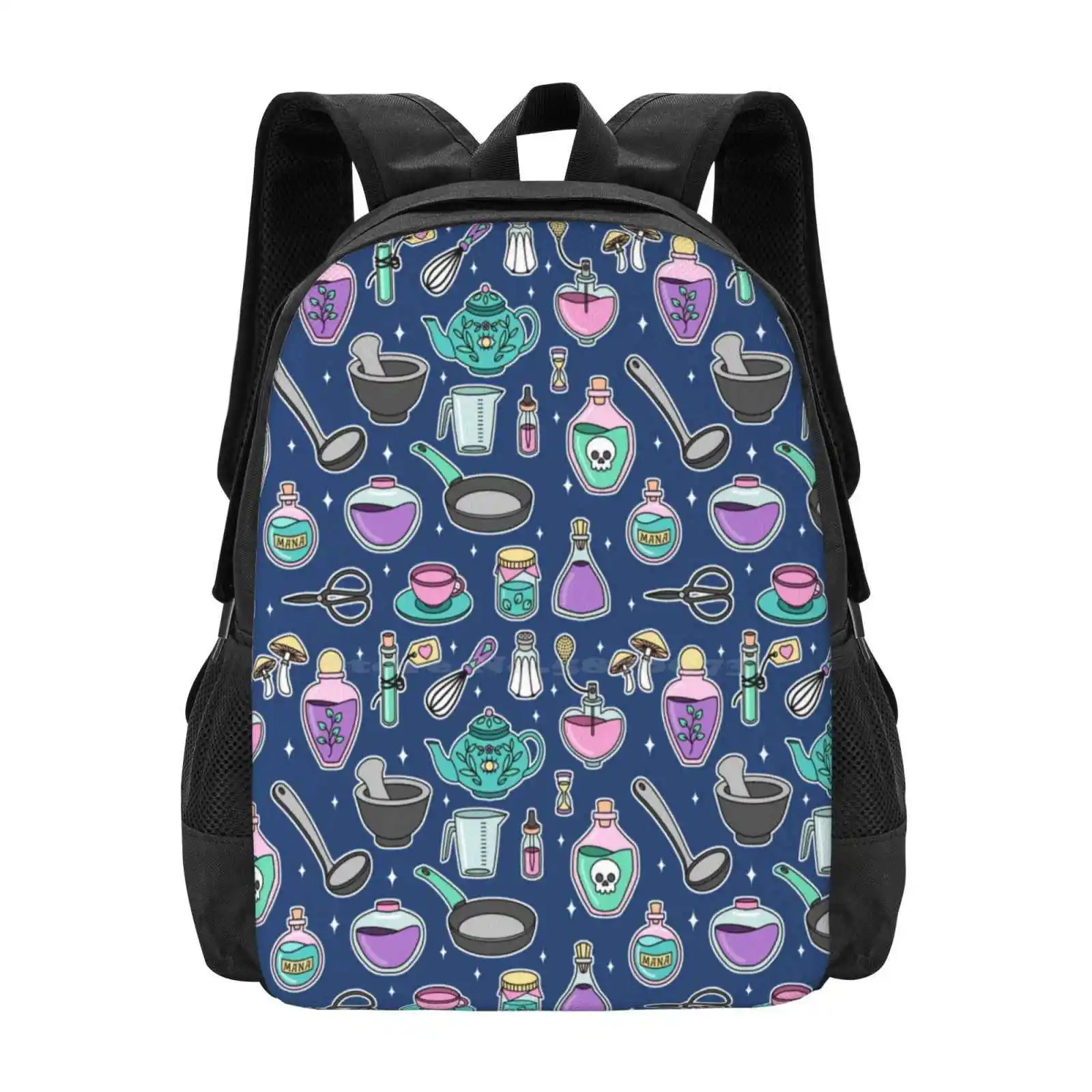 Tools Of The Kitchen Witch Pattern-Midnight School Bags For Teenage Girls Laptop Travel Bags Witchy Kitchen Aesthetic Unusual