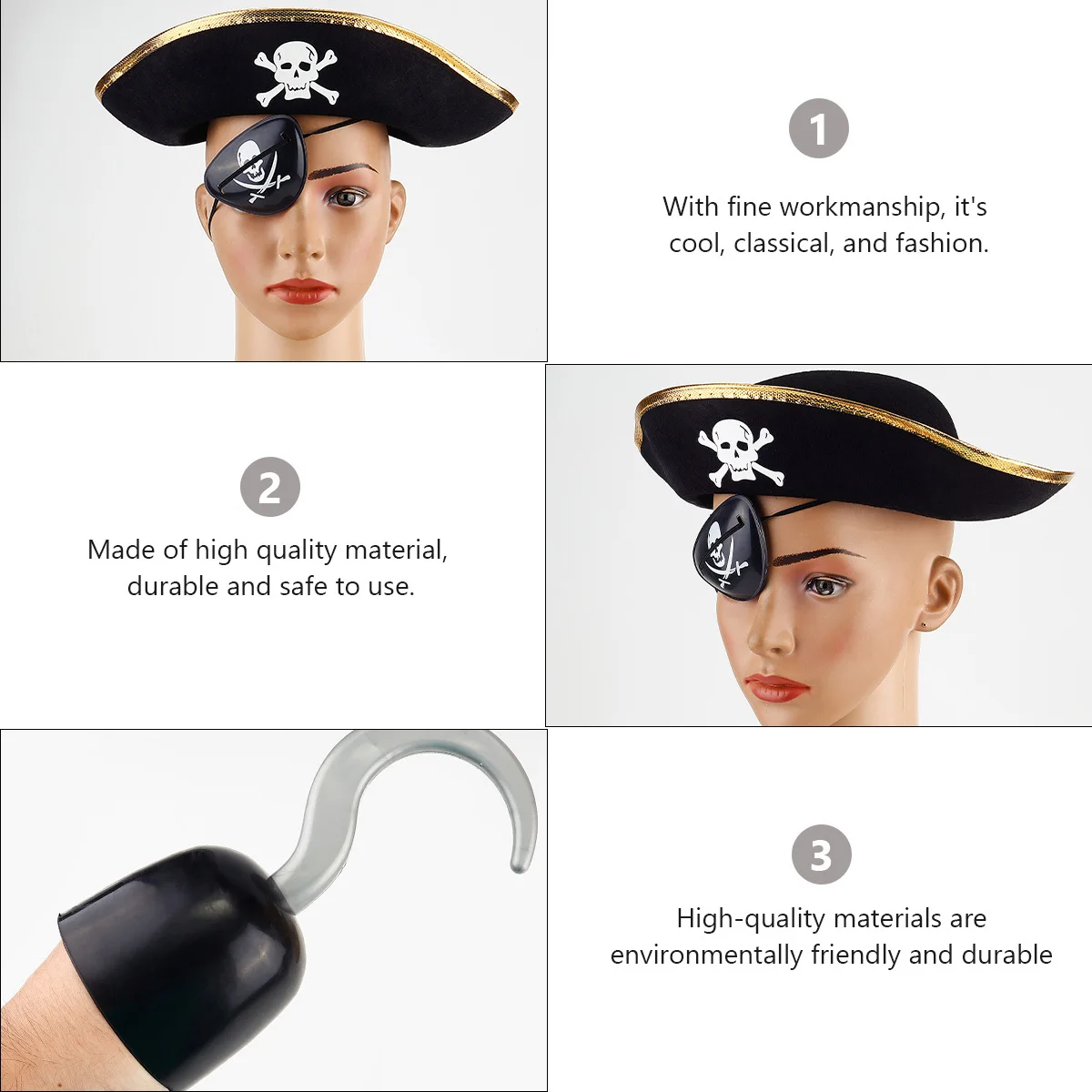 3Pcs Halloween Pirate Suit Fashion Caribbean Costume Accessory Set Party Cosplay Props Pirate Costume Set