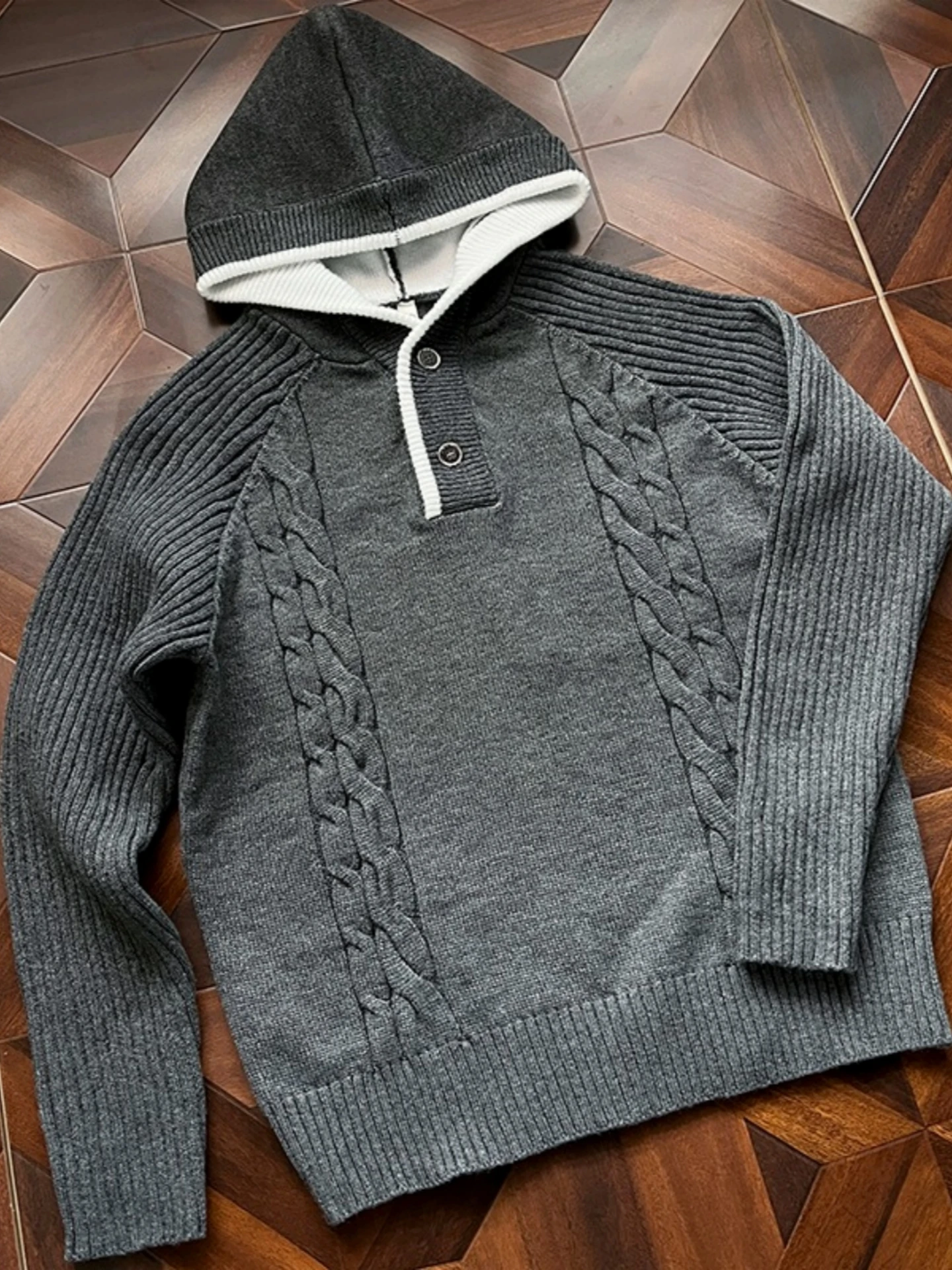 

Мужской вязаный свитер с капюшоном в американском ретро-стиле, осенне-зимний, толстый, для ношения под одеждой, толстовка-джемпер