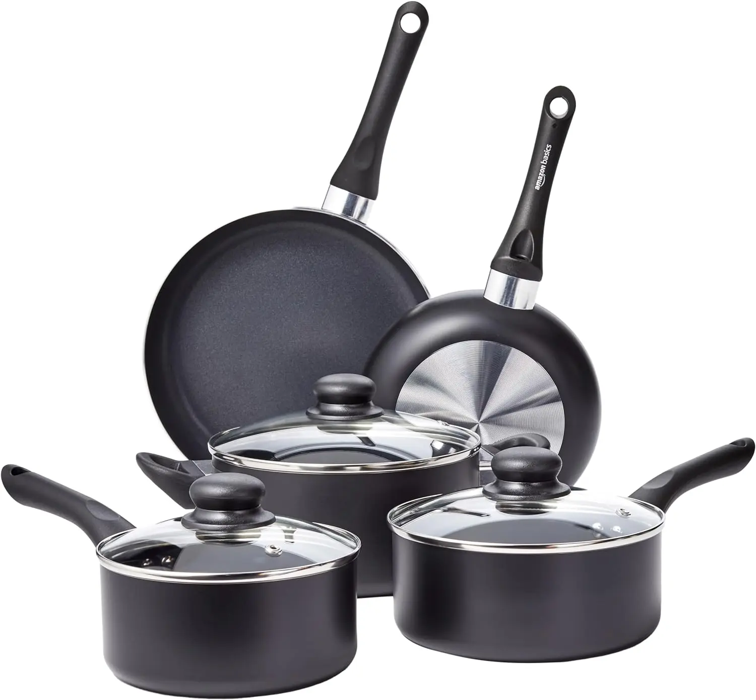 

Amazon Basics Non-Stick Cookware 8-Piece Set, Pots and Pans, Black