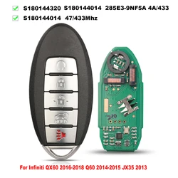 jingyuqin S180144320 S180144014 285E3-9NF5A Do Infiniti QX60 2016-2018 Q60 2014-2015 JX35 4A/ID47Chip 433Mhz Zdalny kluczyk samochodowy