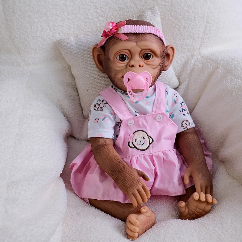 19 Zoll Ganzkörper-Vinyl-Affenmädchen fertig wiedergeborene Babypuppe lebensechte Baby 3D-Malerei Babyspielzeug