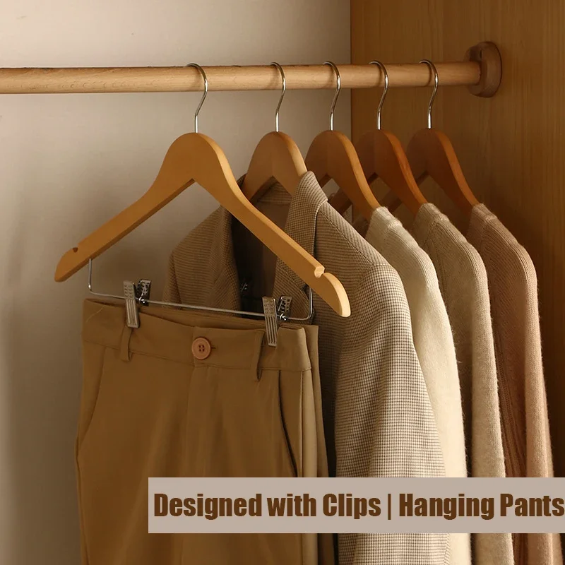 High-Grade Wooden Suit Hangers,Skirt Hanger with Clips 5/10/20 Pack,Wooden Trouser Rack with Shoulder Notches for Dress Jacket