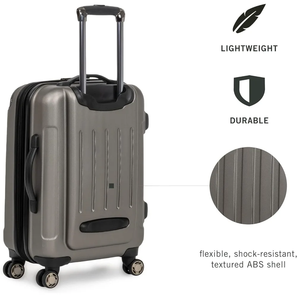 Expandable 8-Wheel Spinner Lightweight Hardside Carry-On Suitcase, Silver, 20-Inch - Perfect for Frequent Travelers