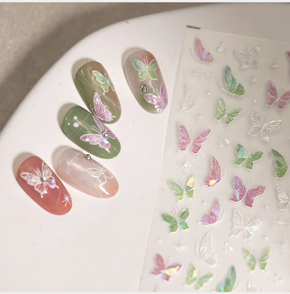 1PC Flash Fragment Shell Light Butterfly High Quality Nail Stickers Spring Summer Nail Art Decal Design Manicure Tool