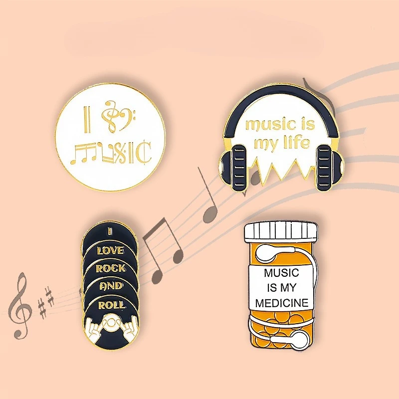 New Vintage Music Metal Pin Badge Creative Note Cassette Vinyl Record Unisex Brooch for DIY Cloth Bag Book Decoration