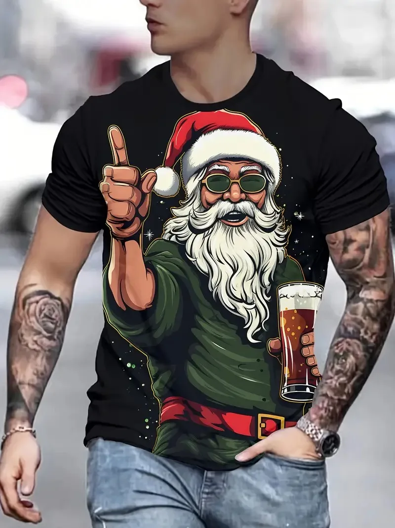 

Men's T Shirt Santa Claus Graphic Print Pullover Summer Casual Short Sleeve Tee Fashion Funny T-Shirts Male Oversized Clothing