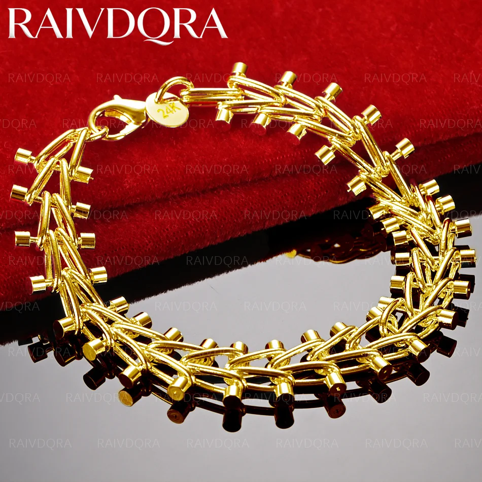 18K Gold Plated Dumbbell Chain Bracelet For Women And Men Fashion Jewelry Charm Grace Party Birthday Gifts
