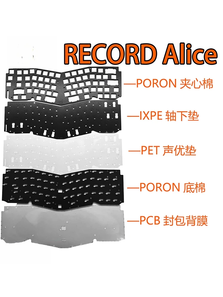 Poron sound foam set for wired RECORD Alice keyboard use IXPE switchpad and backsheets