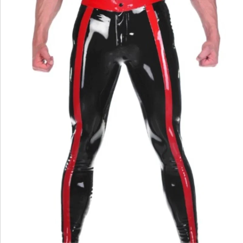 

Latex Gummi Leggingsm Pants Red Black Trouser Mit Penishülle Rubber Gummihose XS-XXL