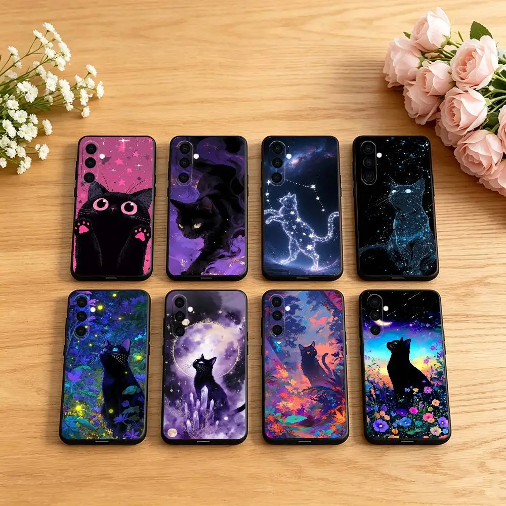 Magical Cat Phone Case Black Silicone Soft For Samsung Galaxy A73,A72,A71,A70,A53,A52,A51