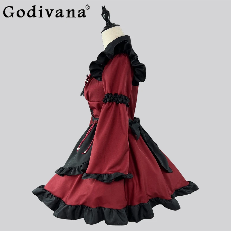 Chinesisches Gothic-Teufelskleid für Frauen, Performance-Lolita-Animation, COS-Dienstmädchenkleid, weiblich, langärmelig, süßes rotes Kleid