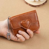 Cute PU Leather Car Key Chain Lightweight Multi-card Card Holder Anti-magnetic Heart Shaped Small Wallet Travel
