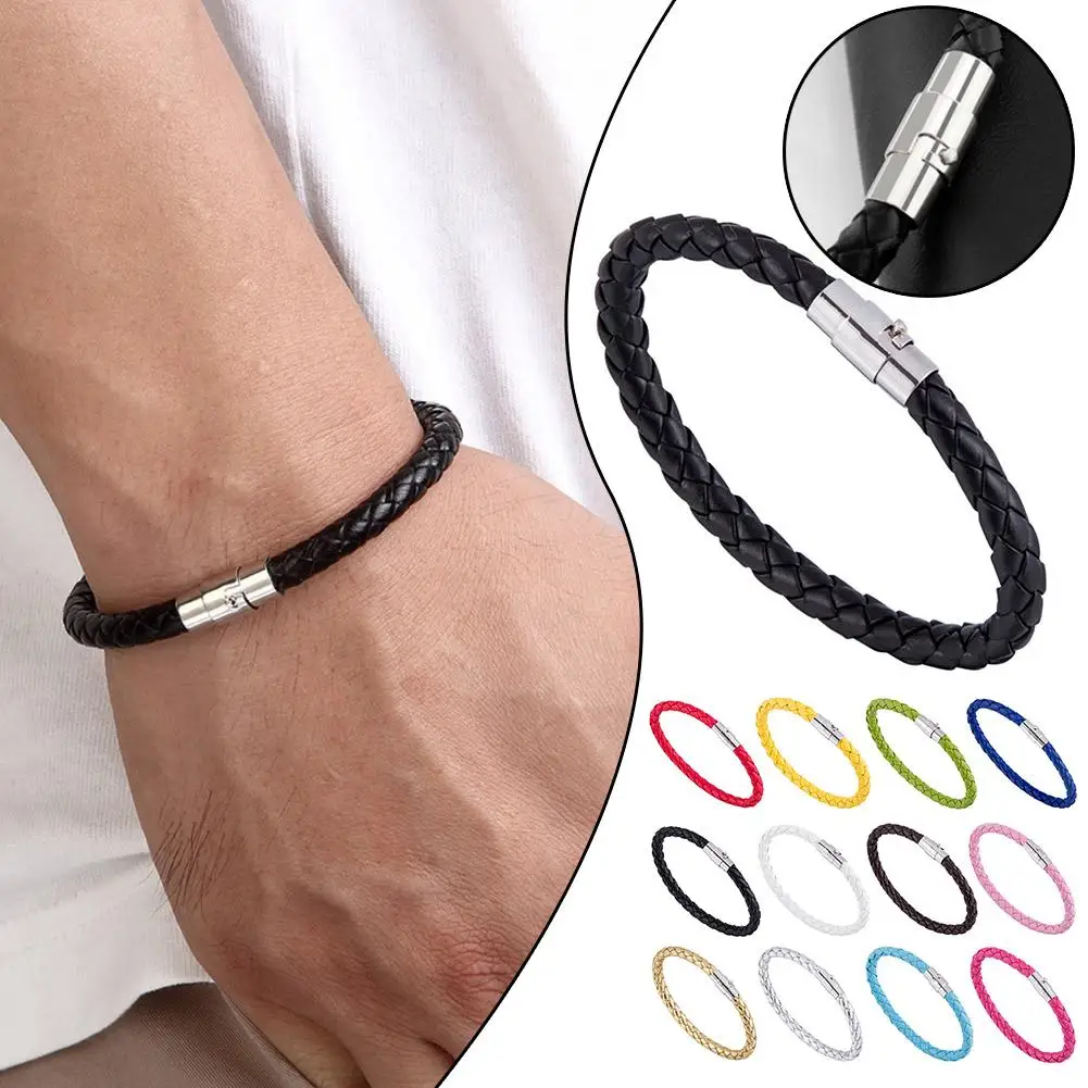 New High-end Fashion Leather Rope Braided Buckle Bracelet Metal Magnetic Clasp Wrap Bracelets Punk Charm Jewelry Gift For U S9q0