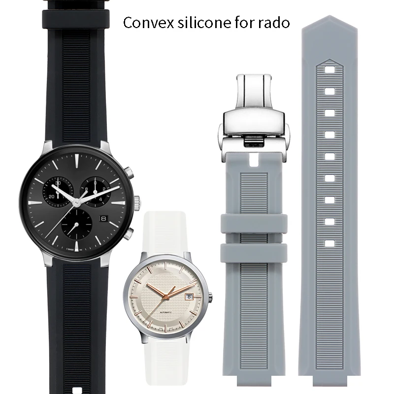 

Выпуклый силиконовый ремешок для часов RADO CENTRIX TRUE R30554105 R30939125, резиновый ремешок для часов, мужской и женский, заменяет браслеты 12-16 мм.