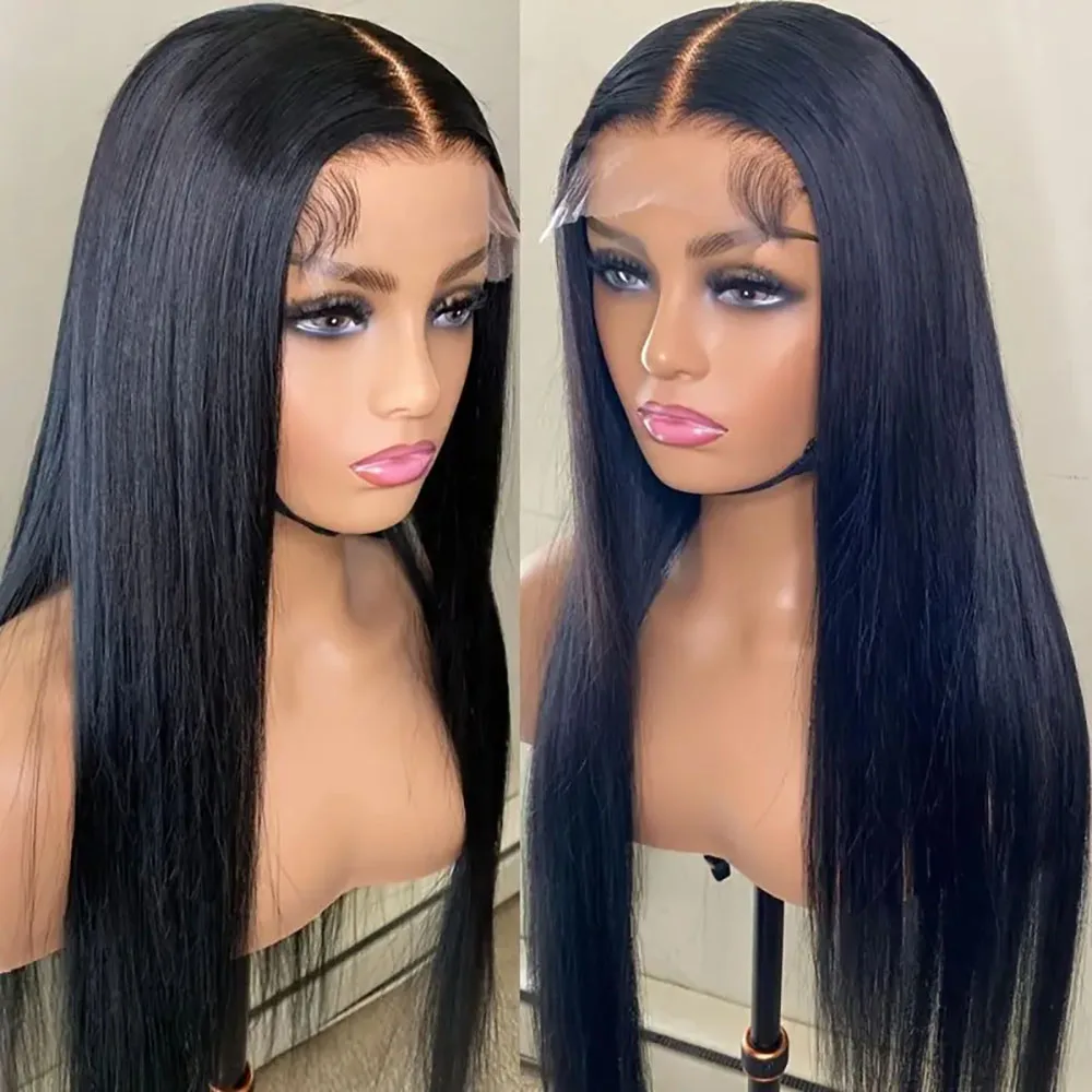 Pre Plucked 13x4 13x6 ลูกไม้วิกผมความหนาแน่น 200 ผมมนุษย์ตรงธรรมชาติสีวิกผมสําหรับผู้หญิง # 1B