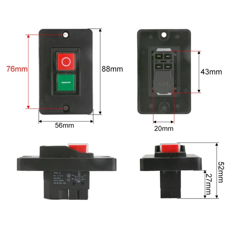 Interruttori avviamento/arresto motore Pulsante controllo impermeabile Interruttori a pulsante 250V/16A Pulsante arresto