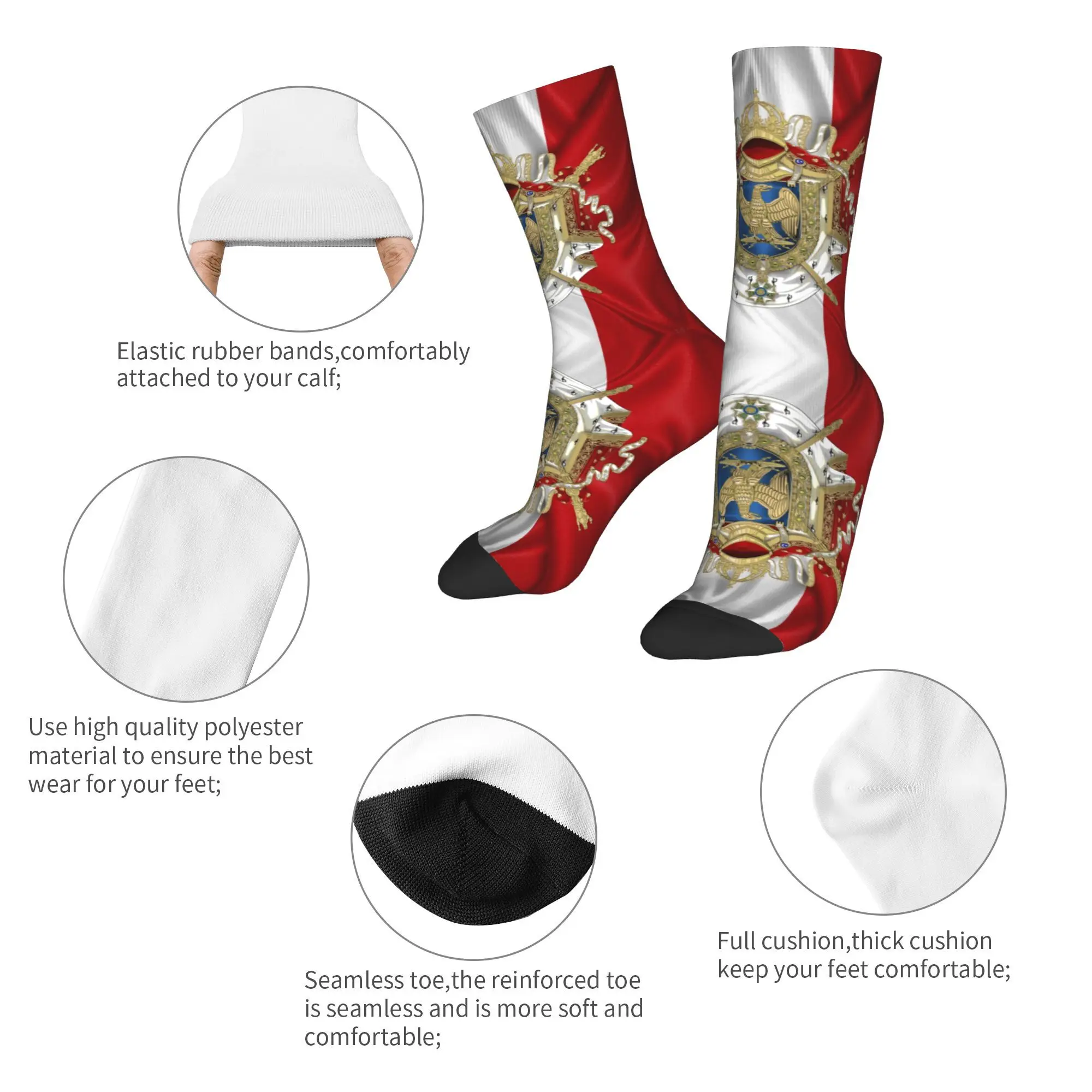 CUSTOM Kawaii พิมพ์ Greater Coat of Arms of the First ถุงเท้าจักรวรรดิฝรั่งเศสสําหรับยืดฤดูร้อนฤดูหนาวธงฝรั่งเศสถุงเท้าลูกเรือ