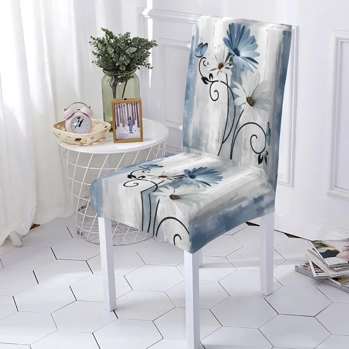 Plant Style Office Chair Cover Anti-Dirty Seat Elastic Dining Room Chairs Covers Flowers Pattern Covers Chairs Home Stuhlbezug