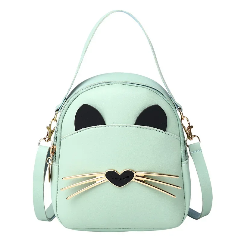 Trendy Casual Ladies Small Fresh Bag Shoulder Backpack Cat Handbag Tassel Phone Bag\'s PU Leather Student Backpack